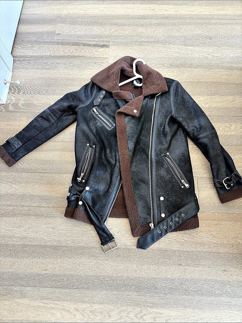 Urban Outfitters Leather Moto Jacket in Black & Brown